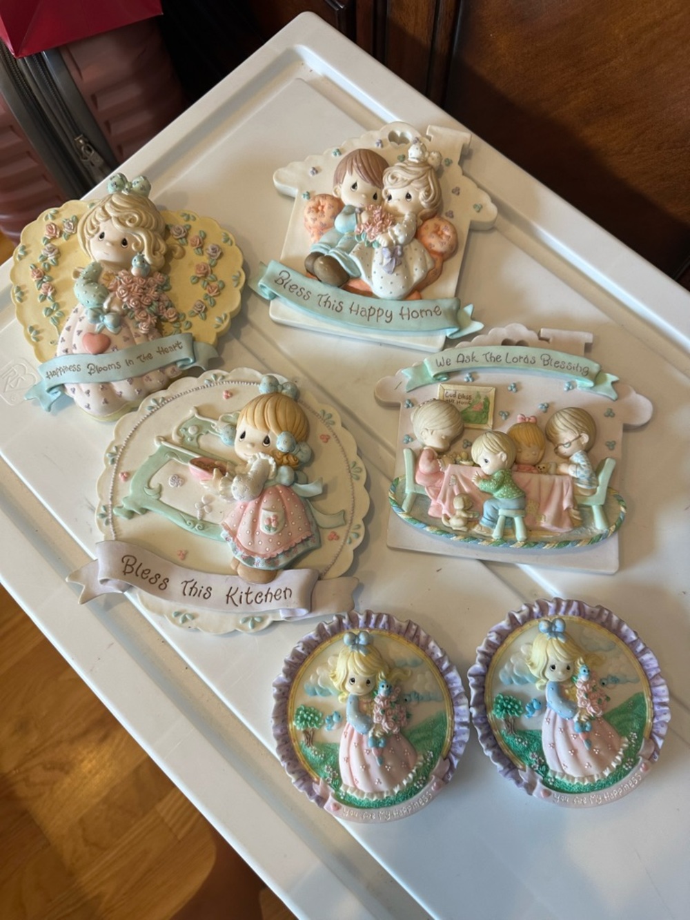 Precious Moments Pastel Ceramic Wall Plaques - Pink, Blue, Cream